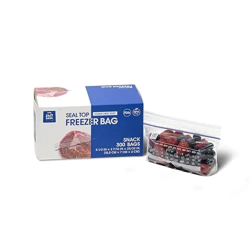 24/7 Bags- Snack Freezer Bags - 300 Count with Expandable Bottom and New Calendar Feature, Easy Fill On The Go